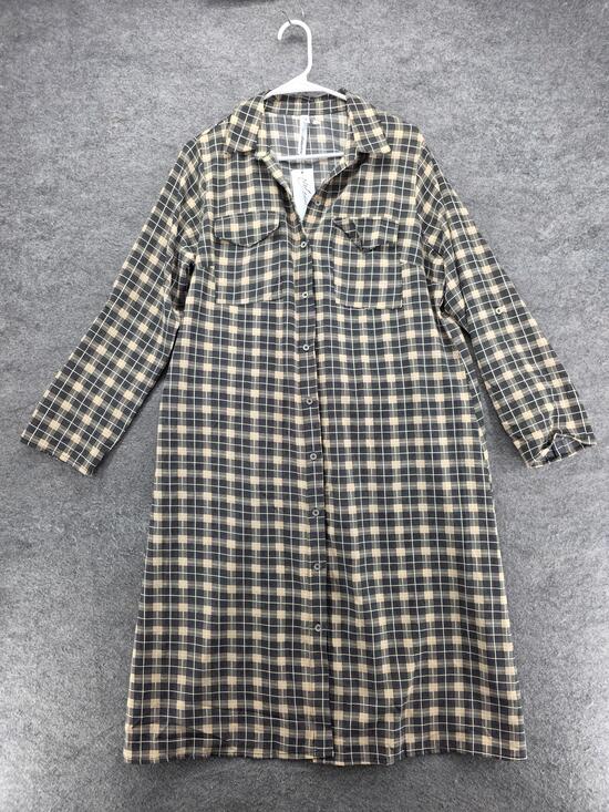 NY Collection Dresses & Skirts - NY Collection Dress Womens Large Black Plaid Button Front Shirt Midi Long Sleeve